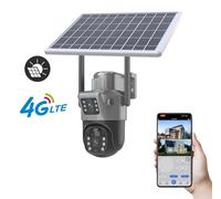 Caméra de surveillance solaire - Caméra PTZ CCTV - 4G, 3 MP - Double objectif - Vue panoramique à 360° - Détection de mouvement par infrarouge (PIR) - Couleur : gris