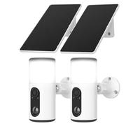 Caméra de surveillance solaire - Caméra Wi-Fi d'extérieur sans fil avec projecteur - Résolution 2K - Vision nocturne en couleur - Détection de mouvement - Audio bidirectionnel - Sirène - Blanc