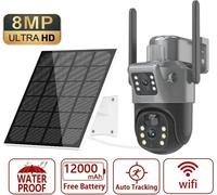 Caméra de surveillance solaire - Dôme IP WLAN PTZ - 4K 8MP - Double objectif, rotation à 270° - Détection de personnes par infrarouge (PIR) - Adaptée à une utilisation extérieure, indice de protection