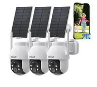 Caméra de surveillance solaire ieGeek 2K pour l'extérieur, caméra sans fil avec surveillance à 360°, suivi automatique des personnes, vision couleur, vision nocturne, alarme lumineuse, lot de 3