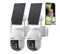 Caméra de surveillance solaire ieGeek 2K pour l'extérieur, caméra sans fil avec surveillance à 360°, suivi automatique des personnes, vision couleur, vision nocturne, alarme lumineuse, lot de 2