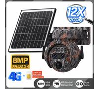 Caméra de surveillance solaire - Modèle 515-12X - 8 MP - Zoom 12x - 4G - Carte mémoire 64 Go - Batterie 7800 mAh - Panneau solaire 5W