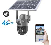 Caméra de surveillance solaire sans fil - Dôme PTZ 4G - Double objectif 6MP - Rotation à 360° - Détection de mouvement PIR avec audio - Vision nocturne en couleur - Étanchéité IP66