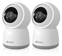 Caméra de surveillance Wi-Fi pour bébé - Lot de 2 caméras IP 5 MP - Wi-Fi 2,4/5 GHz - Détection de mouvement - Suivi automatique - Enregistrement 24 h/24, 7 j/7 - Vision nocturne couleur - Blanc