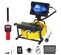 Caméra d'inspection de canalisations - Caméra pour canalisations 1080p - Écran 23 cm - Sonde en acier inoxydable - Mise à niveau automatique - 12 LED réglables - Émetteur/localisateur 512 Hz