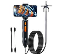 Caméra d'inspection endoscope, endoscope articulé bidirectionnel à 360° avec lumière, sonde étanche IP67 de 6 mm, sonde semi-rigide de 1,5 m, pour CVC, plomberie, automobile, électrique (Android/iOS)