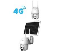 CAMERA DOME MOTORISE SOLAIRE 4G FULL HD 1080p Blanc Vidéo Surveillance IP66 MICRO SD double antennes + Panneau solaire