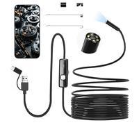 Caméra Endoscopique Canalisation, 3 en 1 HD Endoscopique d'inspection | 6 Lumières, Endoscope Industrielle 5.5mm, Câble Semi-Rigide 360°, Compatible Smartphone/PC USB Type-C/Micro (5M )