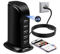 Caméra Espion WiFi 5G/2,4G, Mini Camera Cachée Station de Charge Sans Fil | Micro Camera Surveillance Discrete a Distance 1080P HD, Détection de Mouvement Intérieur pour Maison Bureau, 5 ports USB