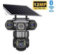Caméra extérieure solaire HD 12MP, 3 objectifs, 3 écrans, Zoom 10X, vidéosurveillance, Vision nocturne, étanche IP66