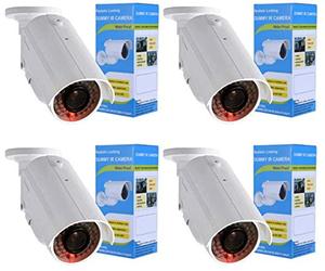 Caméra factice 4X avec objectif. Avec lumière LED rouge, parfaitement réelle pour montage mural et plafond, pour l'intérieur et l'extérieur
