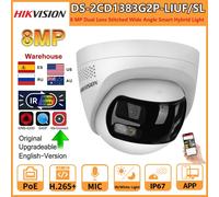 Caméra IP Hikvision 8MP DS-2CD1383G2P-LIUF/SL double objectif 180 ° Voir une caméra à lumière hybride intelligente, audio bidirectionnel, lumière stroboscopique, alarme audio