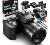 Caméra NBD 64 MP 4K, zoom 16x, autofocus, pour vlogs YouTube, webcam, 2 batteries, mode caméra PC, HDMI. Contenu de la livraison : carte TF 32 Go, Wi-Fi.