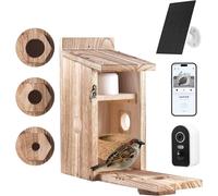 Caméra pour nichoir - Observation des oiseaux dans leur nid - Vision nocturne 5MP - Alimentation solaire - Couleur bois