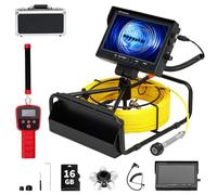 Caméra Tubulaire avec sonde de localisation 512 Hz, câble en Fibre Optique de 30 m, Moniteur DVR de 9", tête de caméra en Acier Inoxydable 1080P de 23 mm, 12 LED, Carte mémoire 16 Go, étui en