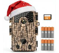 Caméra vidéo 4K pour animaux sauvages 48MP avec carte 32GB & 8 piles Capteur de mouvement Vision nocturne Caméra de vision nocturne 120° grand angle Vainqueur du test Chasse