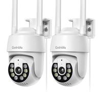 Caméras de surveillance extérieures - Lot de 2 - Blanc - Résolution 3 MP - PTZ (panoramique, inclinaison, zoom) à 360 degrés - Vision nocturne en couleur