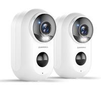 Caméras de surveillance extérieures, lot de 2, blanches - Résolution 3MP - Alimentation par batterie - Wi-Fi sans fil
