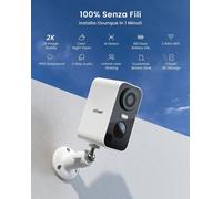 Caméras de surveillance sans fil, lot de 2 - Résolution 2K QHD - Angle de vision de 130 degrés - Vision nocturne en couleur - Alimentation par batterie - Pour intérieur et extérieur