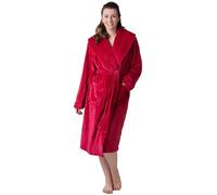 Camille Robe de chambre pour femme en polaire ultra douce avec col côtelé, manches longues, longueur mollet, fermeture à nouer, bordeaux, 50-52