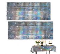 Camino De Mesa Pour Fiesta Disco 2 Piezas Argent Brillant Rideau Et Mantel À Lentejuelas Décoration Années 70 80 Anniversaire Graduation