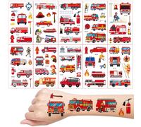 Camion Pompiers Tatouage Ephemere, 10 Feuilles Tatouages Temporaires Camions de Pompiers Enfant, Anniversaire Cadeaux pour Enfants, Fournitures de Fête D'enfants, Sachet Surprise Rempli de Cônes