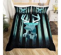 Camo Antler Silhouette Des gamins Parure de Lit 220x240cm Cerf Géométrique Housse de Couette Animaux sauvages Hunting Sets de Housse de Couette Rustic Gris Noir Parure Housse de Couette 3 pièces