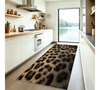 Camouflage Motif Animal Tapis de Couloir Lavable en Machine, Motif Léopard Tapis Poil Ras, Marron Clair Moquette Antidérapant Doux pour Entrée Cuisine Chambre Salon, 80x300 cm