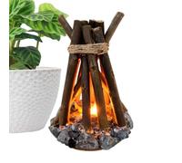Campfire Night Lamp- Vintage Wooden LED Flame Lamp With Stone Base | 5.118x7.06" | Wooden Campfire Night Light | Rechargeable Flickering Warm LED Mood Lamp With Stone Base & Branch Design