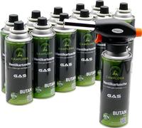 CAMPLORA Brûleur à gaz + 12 cartouches de gaz MSF-1a 227 g - Allumage piézo - 1 kW - Chalumeau Bunsen - Pour cuisine et atelier - Avec cartouche
