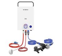 CAMPLUX 10 Litres Chauffe-Eau à Gaz avec Pompe F10 Pro-DE, pour Douche Extérieure, Camping, Caravaning, LPG, 50mbar, Poignée Réglable, First Série