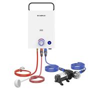 CAMPLUX 10L Portable Chauffe-Eau à Gaz avec Pompe à Eau F10 Pro, pour Douche Extérieure/Camping/Caravaning, Butane/Propane, 28-37mbar, Poignée Réglable, First Série