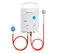 CAMPLUX AY132-DE Tankless Chauffe-eau à Gaz, 50 mbar 5 Litres, avec Poignée Portable, 10kW, Gaz Propane/Butane pour Douche de Camping/Chevaux