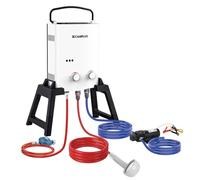 CAMPLUX Chauffe-eau à Gaz de 5 Litres, avec Pompe & Support Portatif, 50mbar, Propane ou Butane, AY132Max-DE avec Sac de Transport