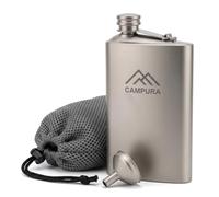Campura Flasque en titane de 200 ml avec entonnoir et sac - Bouteille de poche légère pour whisky, liqueur, camping, trekking, extérieur et voyage, cadeau de qualité supérieure