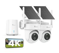 CAMSTRO Kit Caméra 4K Extérieur sans Fil, 360° Panoramique, 2 Caméras avec Base Sécurisée 64Go, WiFi 2.4G/5G, Suivi IA Multi-Cam, Vision Nocturne Couleur, sans Abonnement, IP66