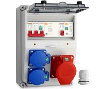 CAMWAY Coffret Électrique de Chantier IP66 avec 2 Prises Schuko+1 CEE16A et Disjoncteur FI+LS,Coffret Chantier Répartiteur Mural Etanche,Distributeur de Courant pour Extérieur,Jardin,Garage(type-F)