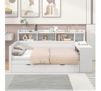 Canap-lit avec prise lectrique et port USB, table de chevet et bureau avec tiroirs, sans matelas, blanc, 90200 cm-HAUSS SPOLE