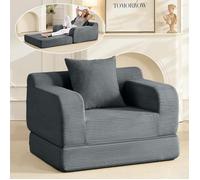 Canape 1 Place Fauteuil lit Chauffeuse, Chauffeuse Convertible avec Coussin, Petit Canapé Convertible pour Salon/Chambre Gris foncé