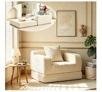 Canape 1 Place Fauteuil lit Chauffeuse, Chauffeuse Convertible avec Coussin, Petit Canapé Convertible pour Salon ou Chambre Beige