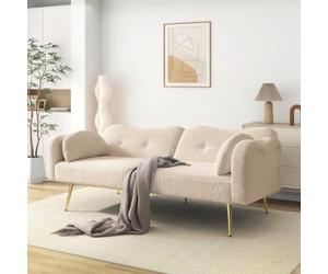 Canapé 2 places 175 cm Beige et Naturel, Dossier 3 Positions, Style Nuage | Accoudoirs en Vague, Deux Coussins Demi-Lune Fournis, Dossier Réglable Jusqu'à 180°.