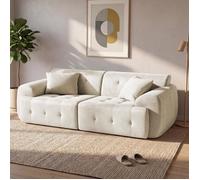 Canapé 2 places 180 cm, canapé de sol avec dossier, coussin et accoudoirs, en tissu moderne, sans montage - Beige