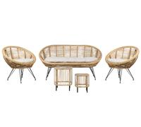 Canapé 2 Places 2 Fauteuils et 2 Tables Basses en Rotin Ton Naturel Bohème Marat