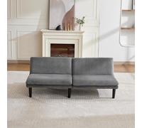 Canapé 2 places à triple réglage 106-140-180 cm, pieds en plastique noir, revêtement en velours cordé, sommier à lattes en bois, canapé lounge pour salon et home cinéma – Gris