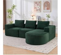 Canapé 2 places avec méridienne et 2 porte-gobelets - TCQPZ - 3 coussins, mousse double couche, polyester vert rétro