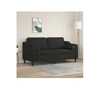 Canapé 2 places avec oreillers décoratifs noir 140 cm tissu