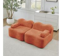 Canapé 2 places Boneless, forme ondulée, velours, 32D, coussin d'accoudoir | Canapé modulaire capitonné velours sans montage coussin d'assise profond pour salon appartement sans fonction couchage