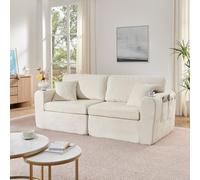 Canapé 2 places chenille beige canapé relax USB porte-gobelet poche | Petit canapé rembourré avec housse douce, coussin pour salon, bureau, chambre d'amis, appartement, confortable