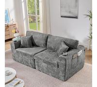 Canapé 2 places chenille gris canapé relax USB porte-gobelet poche latérale | Petit canapé rembourré avec housse douce, coussin pour salon, bureau, chambre d'amis, appartement, confortable