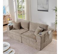 Canapé 2 places chenille marron canapé relax USB porte-gobelet poche | Petit canapé rembourré avec housse douce, coussin pour salon, bureau, chambre d'amis, appartement, confortable